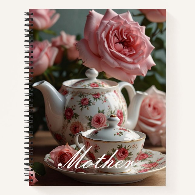 Pink Cabbage Rose Tea  Notebook (Front)