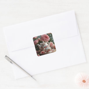 Pink Cabbage Rose Tea   Square Sticker