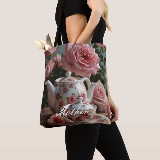 Pink Cabbage Rose Tea  Tote Bag (Close Up)