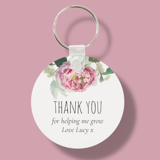 Pink Cabbage Rose Thank You Teacher  Key Ring (Creator Uploaded)