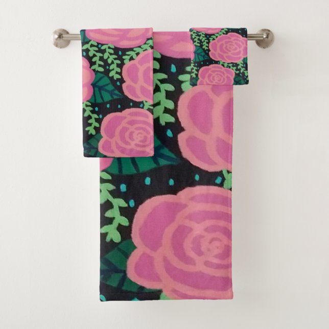 Pink Cabbage Roses  Bath Towel Set (Insitu)