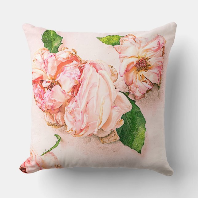 Pink Cabbage Roses Cushion (Front)