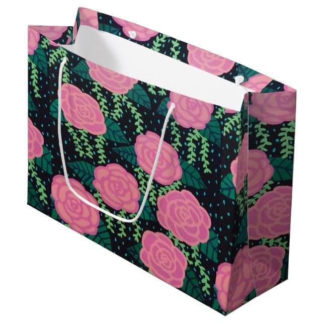 Pink Cabbage Roses  Large Gift Bag (Front Angled)