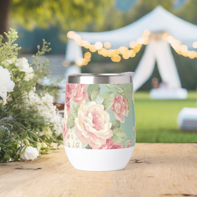 Pink cabbage roses on aqua background (Wedding)