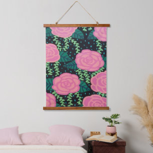 Pink Cabbage Roses Painting Hanging Tapestry