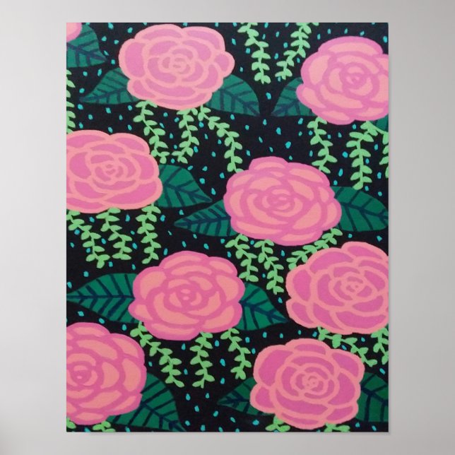 Pink Cabbage Roses Painting Poster (Front)