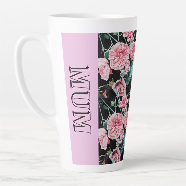 Pink Cabbage Roses Rose Watercolor floral Mum Mug (Left)