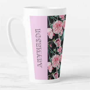 Pink Cabbage Roses Rose Watercolor floral name Mug