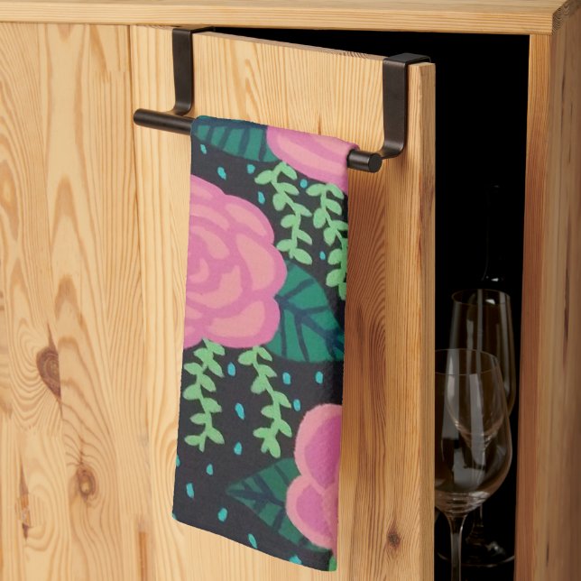 Pink Cabbage Roses  Tea Towel (Thirds Fold)