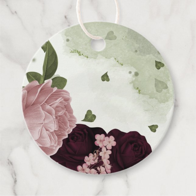 pink & cabernet flowers greenery favour tags (Front)