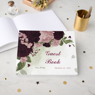 pink & cabernet flowers greenery guest book