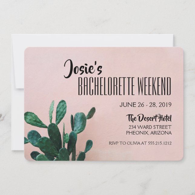 Pink Cactus Bachelorette Weekend Invitation (Front)