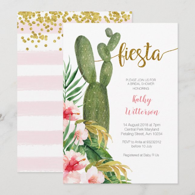 Pink Cactus Bridal Shower Invitation Succulent (Front/Back)