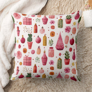 Pink Cactus Christmas Ornaments Pattern Cushion