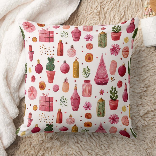 Pink Cactus Christmas Ornaments Pattern Cushion (Blanket)
