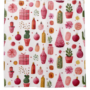 Pink Cactus Christmas Ornaments Pattern Shower Curtain