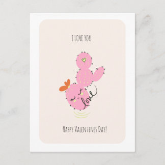 Pink Cactus Doodle Valentines Day Postcard