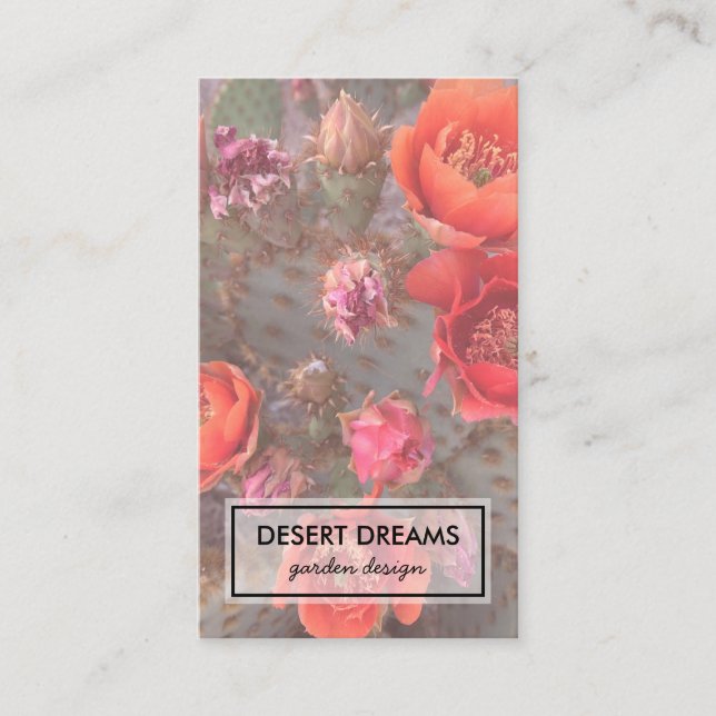 Pink Cactus Flower Desert Garden Photo Travel Business Card (Front)