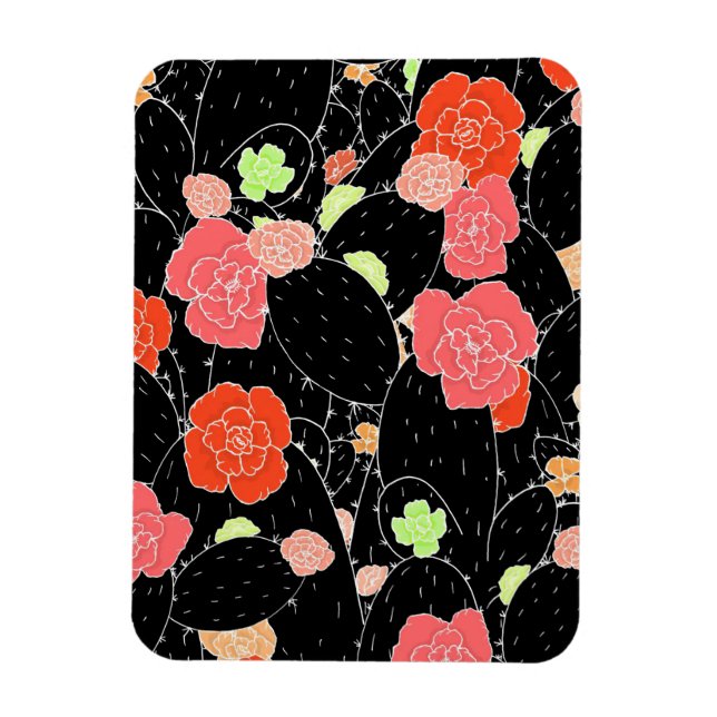 Pink Cactus Flower Sketch Magnet (Vertical)