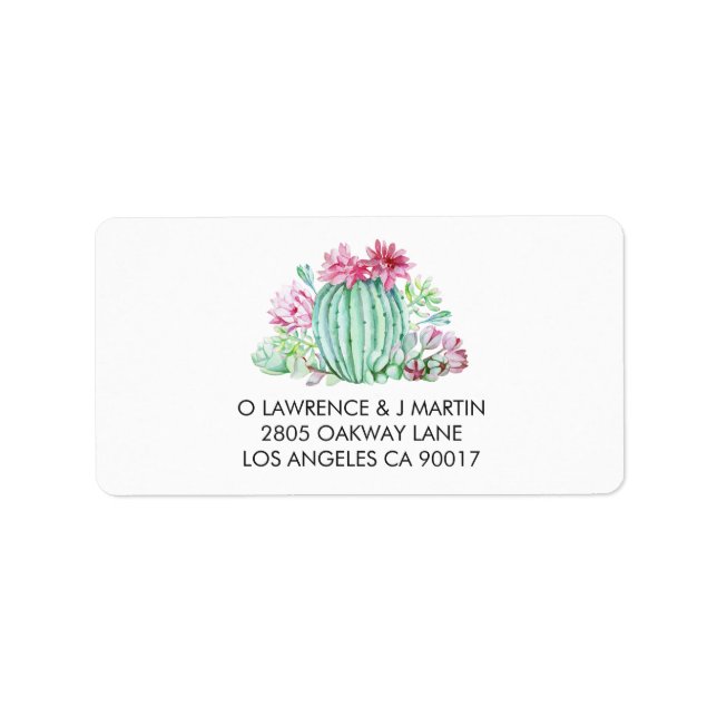 Pink Cactus Flowers Succulents Watercolor Label (Front)