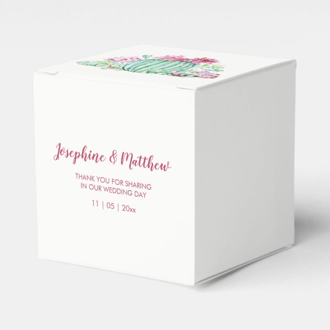 Pink Cactus Flowers Succulents Watercolor Wedding Favour Box (Front Side)
