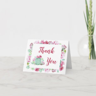 Pink Cactus Flowers Succulents Watercolor Wedding Thank You Card