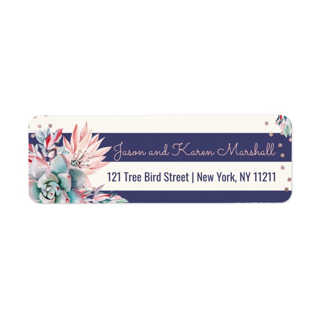 Pink Cactus Navy Stripes and Rose Gold Address (Front)
