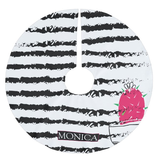 Pink Cactus pattern design Brushed Polyester Tree Skirt (Front)