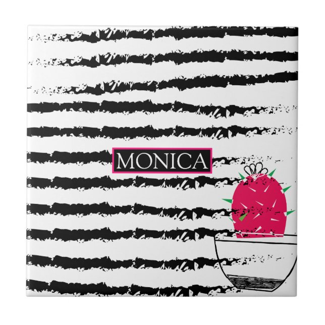 Pink Cactus pattern design Tile (Front)