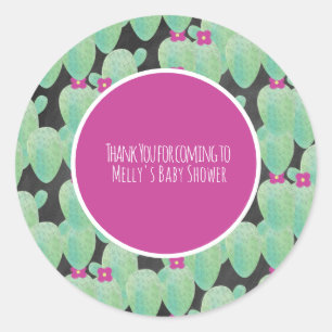 Pink Cactus Pattern Greenery Thank You Classic Round Sticker