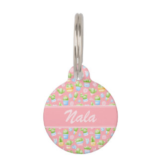 Pink Cactus Pattern Personalised Puppy Dog Cat ID Pet Tag