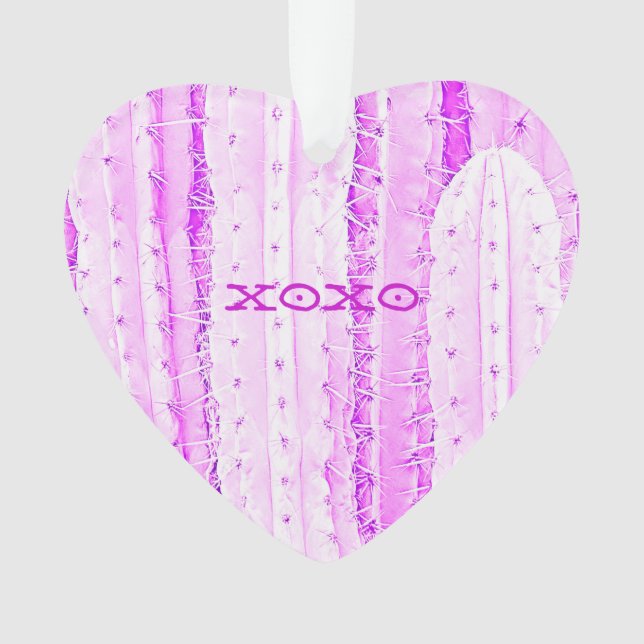 Pink Cactus Saguaro XOXO Heart Love Desert Fun Ornament (Front)