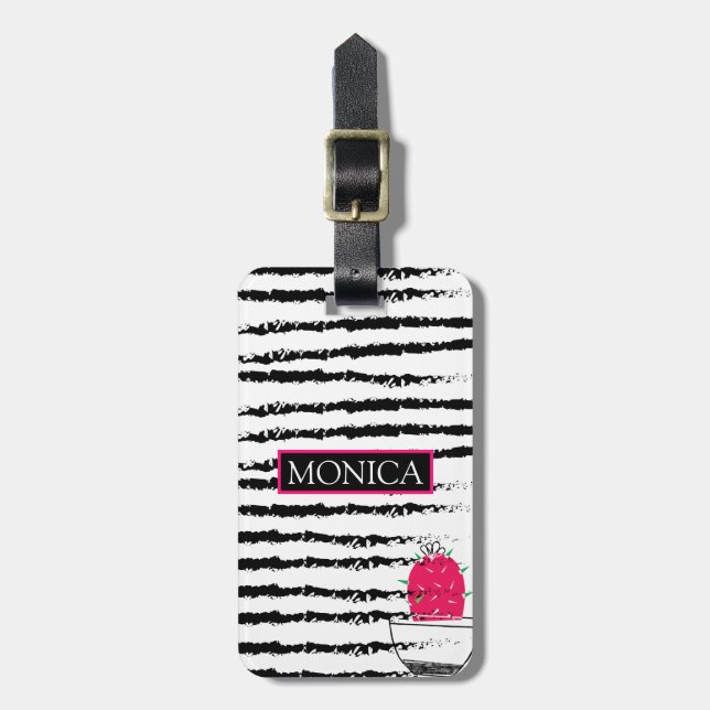 Pink Cactus striped Monogram Luggage Tag (Front Vertical)