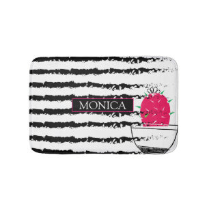 Pink Cactus striped pattern Bath Mat