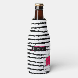 Pink Cactus striped pattern Bottle Cooler