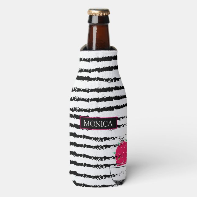 Pink Cactus striped pattern Bottle Cooler (Bottle Front)