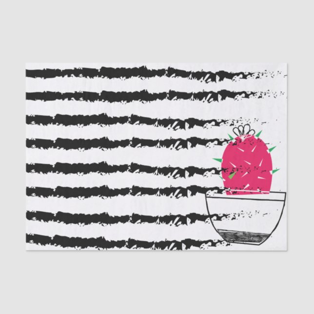 Pink Cactus striped pattern design Tissue Paper (Front)