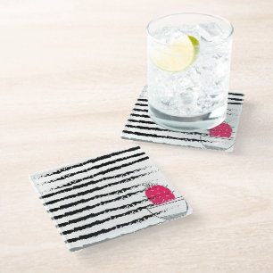 Pink Cactus striped pattern Glass Coaster