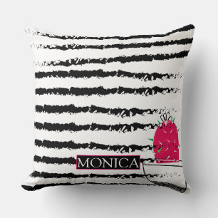 Pink Cactus striped pattern monogram Cushion