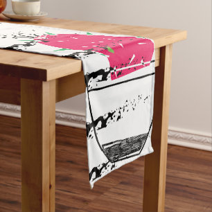 Pink Cactus striped pattern Short Table Runner