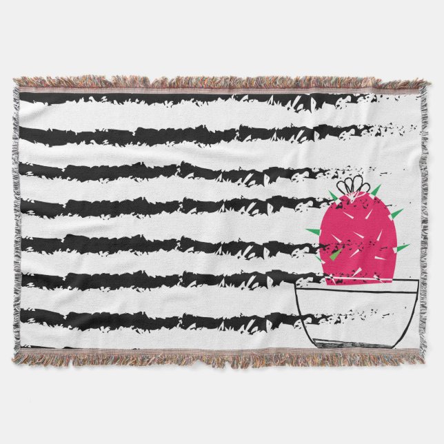 Pink Cactus striped pattern Throw Blanket (Front)