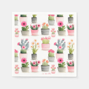Pink Cactus Succulent Pattern Western Watercolor  Napkin
