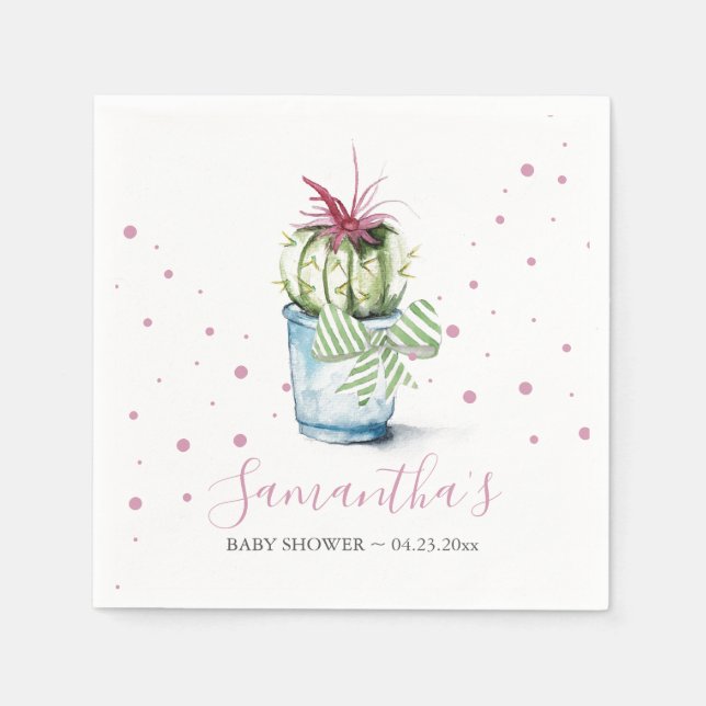 Pink Cactus Theme Baby Shower Napkin (Front)