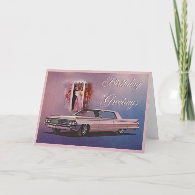 Pink Cadillac Elegant Birthday Card (Front)