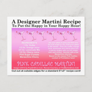 Pink Cadillac Martini Recipe Card Postcard