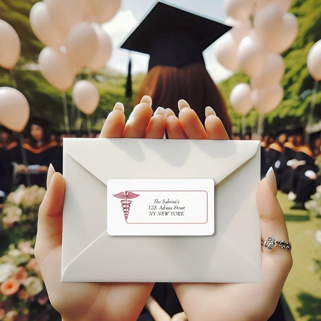 Pink caduceus Stethoscope Nurse Graduation address Label (Creator Uploaded)