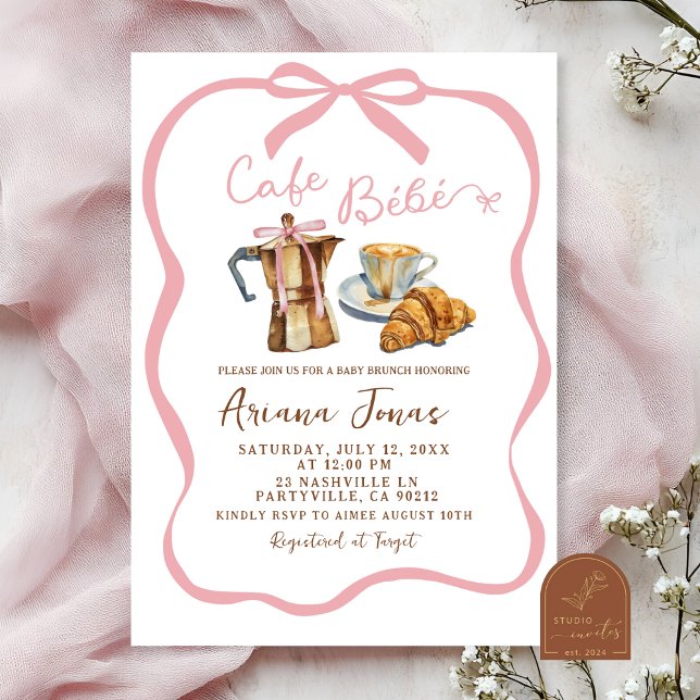 Pink Café Bébé Girl Baby Brunch Shower Invitation (Creator Uploaded)