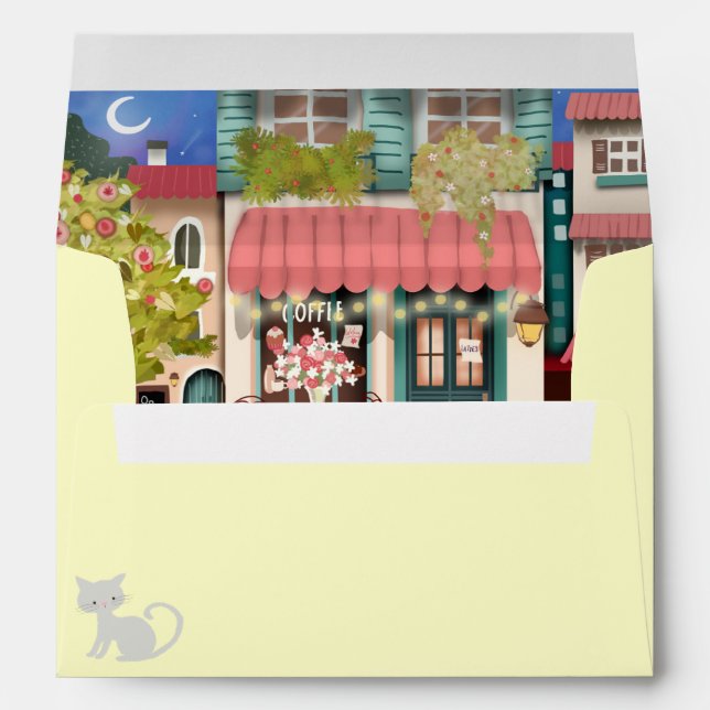 Pink Cafe Bookstore with Kittens Envelope (Back (Bottom))