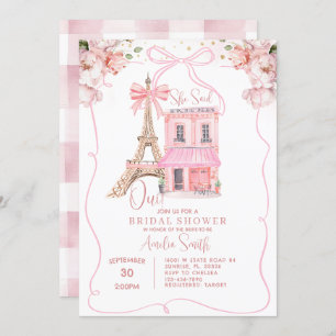Pink Cafe Paris Bow Eiffel Tower Bridal Shower Invitation