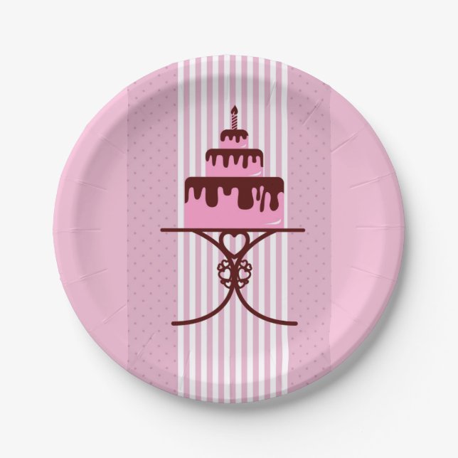 Pink cake afternoon or morning tea party paper plate (Front)